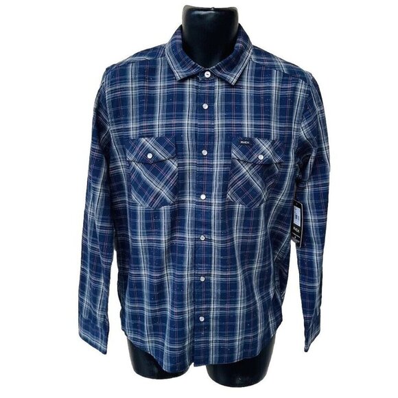 New RVCA Pearl Snap Flannel Plaid Long Sleeve Button Up Shirt Mens Sz Small NWT - Picture 15 of 16